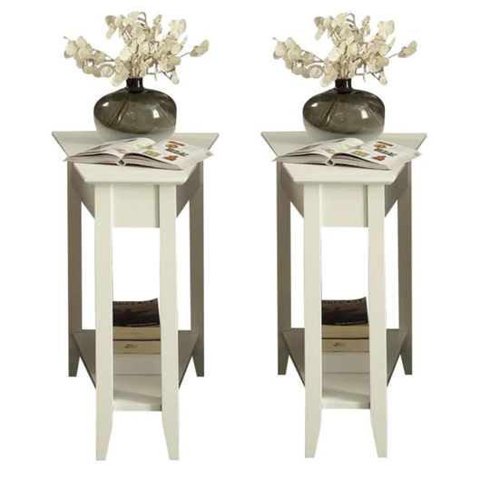American Heritage Wedge End Table in White Wood Finish - Set of 2 - 54 x 84