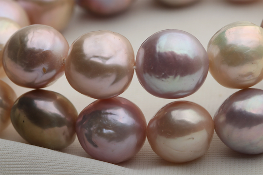 Natural Multi-Color Baroque Freshwater Nucleated Pearl Strand With Metallic Hue, Erps010