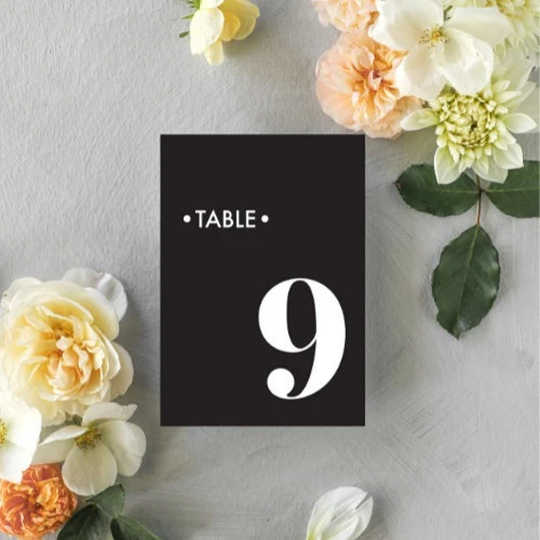 Black & White Numeral Table Numbers, Black Special Occasion Back Wedding Numbers