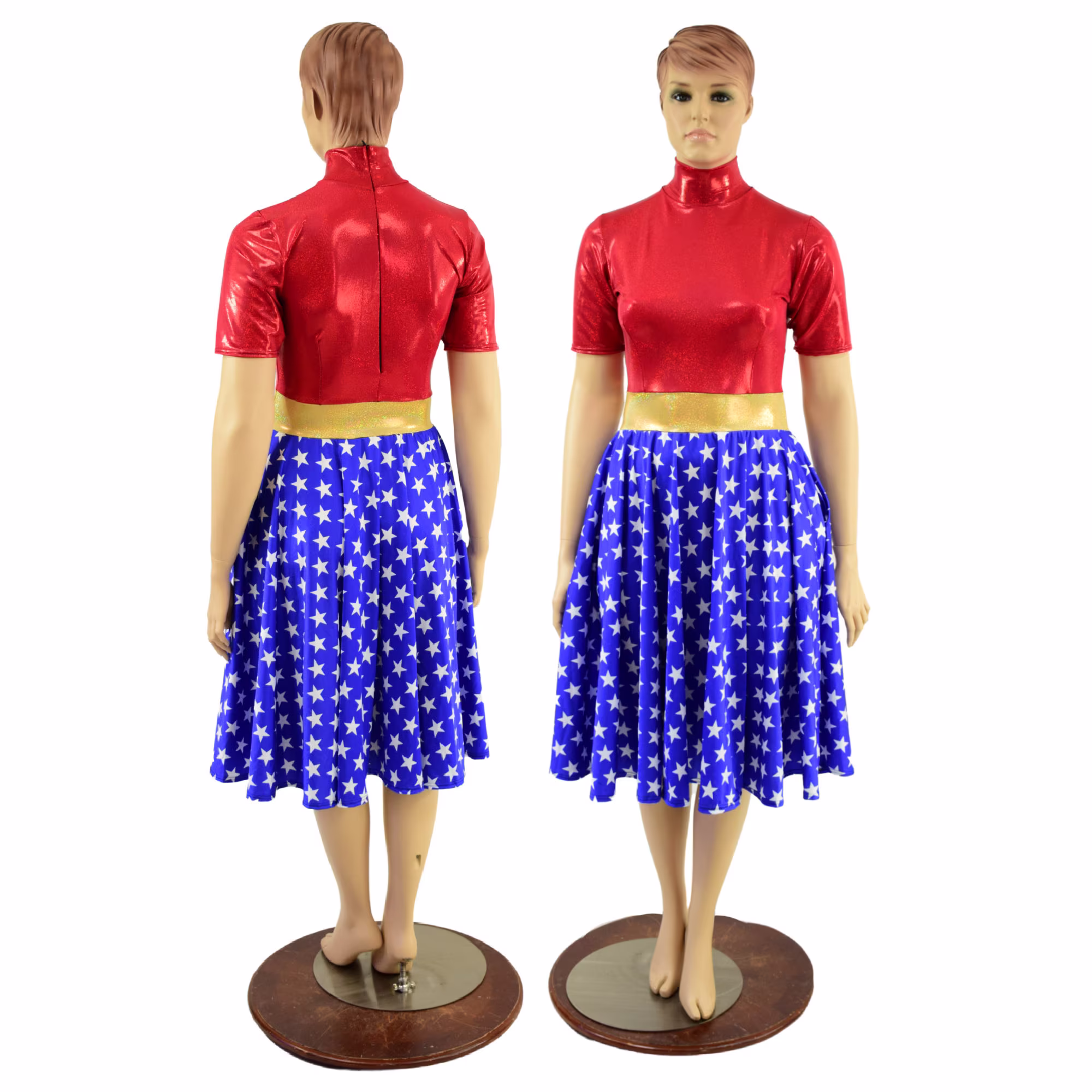 Super Hero Tea Length Skater Dress With Sleeves, Turtleneck & Back Zipper. 26" Long Waist To Hemline 1579161