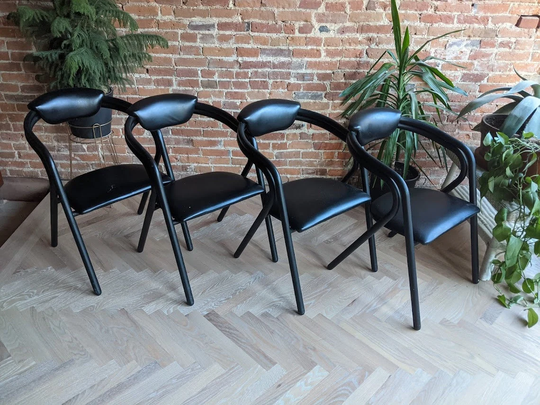 Set Of Four Black Dining Chairs | Minimal Bohemian Art Deco Mid-Century Vintage Accent Furniture