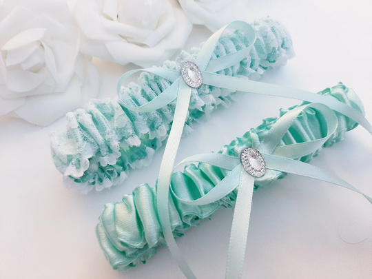 Aqua Blue Mint Wedding Garter Set, Lace Bridal Garter, For Wedding, Garters, Set
