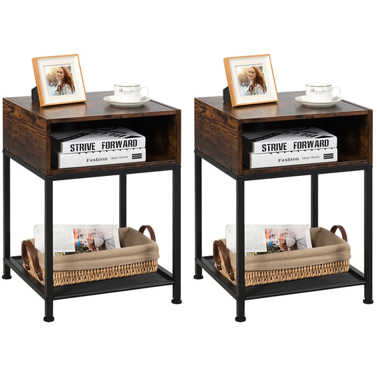 Costway Set of 2 Industrial Nightstand End Side Table W/ Compartment & - See Details