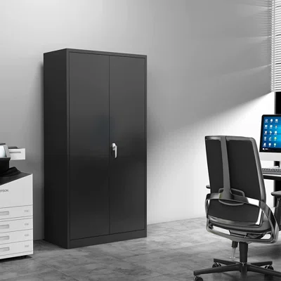 Jaymy 72 Inch Locking Metal Storage Cabinet with 4 Adjustable Shelves, Black