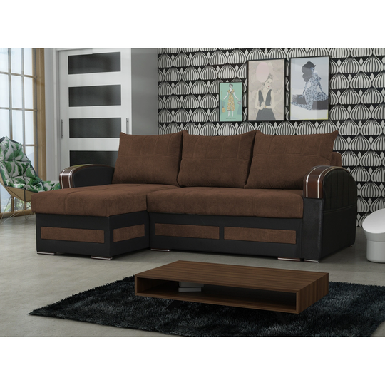 Riverhead Brown Fabric Reversible Sleeper Sectional Sofa with Storage