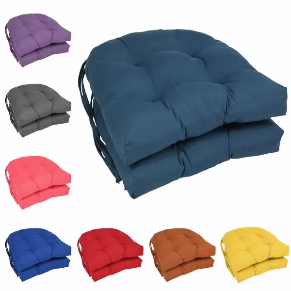 Set Of 2/4 U Shape Dining Chair Cushions 16x16, Natural Cotton Seat Pads With Ties, Kitchen Cushions, Water Repellent Pink Blue Green