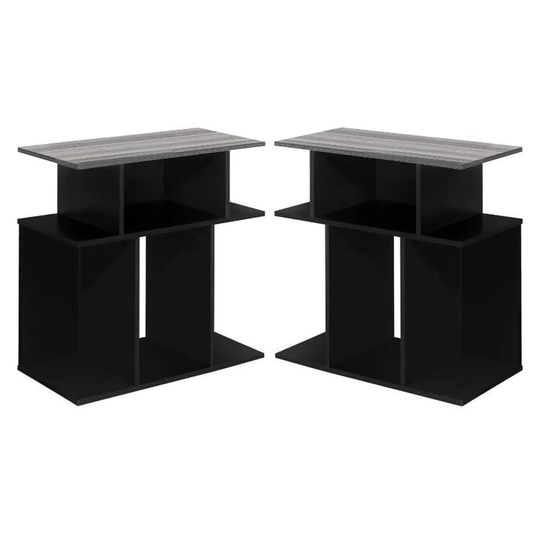 Open Storage Wooden End Table in Black and Gray - Set of 2 - 54 x 84