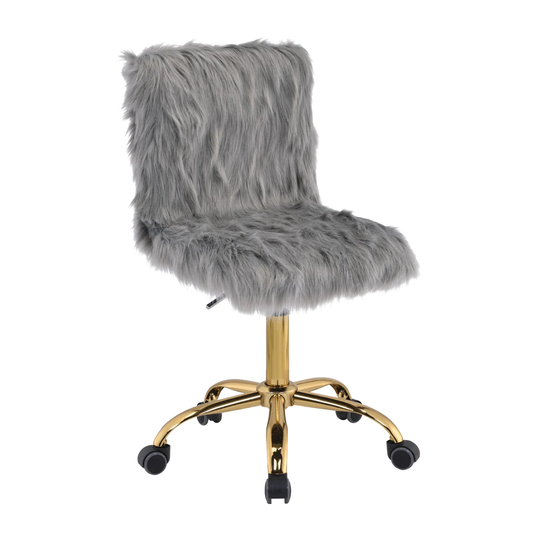 White Faux Fur Office Chair with 5-star Metal Base