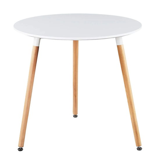 Dining Table White Modern Round Table with Wood Legs for Kitchen Living Room Leisure Coffee Table