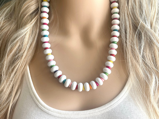 Colorful Wood & Acrylic Statement Necklace, Chunky Beaded Necklace Colorful Jewelry, Rainbow Necklace, Multi Color Beaded Jewelry
