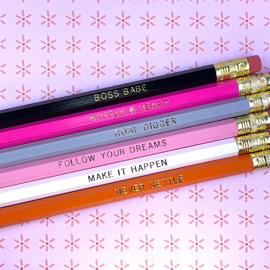 Boss Babe Pencils Set Of 6 | Stationery Desk Stocking Stuffer Gift Party Favor Women Entrepreneur Business Hustle Inspiration Promotion