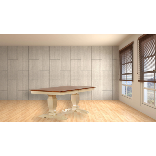 Rectangle Dining Table 42"x64"x82" Double Pedestal Transitional, Distressed Caramel/Biscotti - N/A