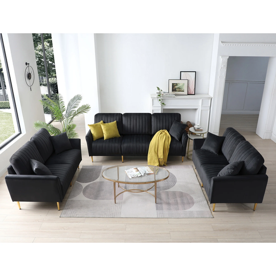3-Piece Sectional Sofa Set Velvet Sofa Couch with 3-Seater Sofa +2 Piece Loveseat Sofa