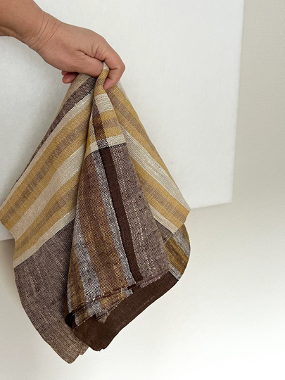 Swedish Hand Woven Table Topper Optical Square Pattern Nature Colors. Modern Home Decor