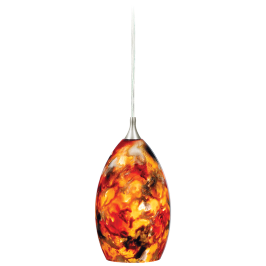 Milano Satin Nickel Mini Pendant Ceiling Light Red Orange Glass - 4.5-in W x 8.25-in H x 4.5-in D