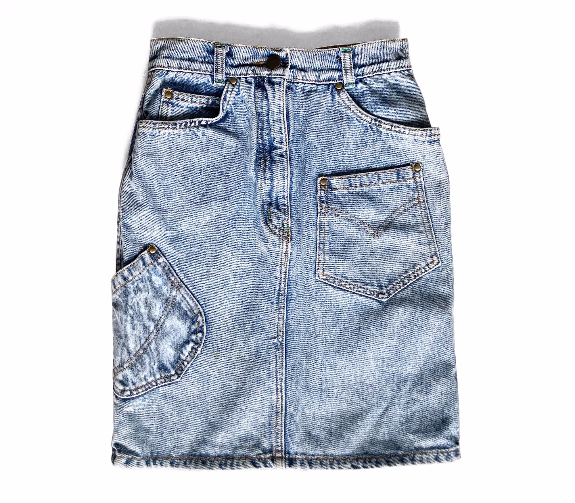 Acid Wash Denim Skirt - Xxs | Vintage 80S High Waisted Light Jean Pencil
