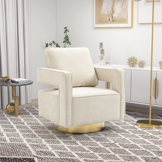 Swivel Accent Open Back Chair Modern Comfy Sofa Chair Club Chair Leisure Arm Chair for Lounge with Gold Stainless Steel Base