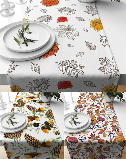 Fall Trend Table Runner|Brown Cone Runner|Dry Leaves Runner|Autumn Home Decor|Farmhouse Top|Housewarming Themed Tablecloth