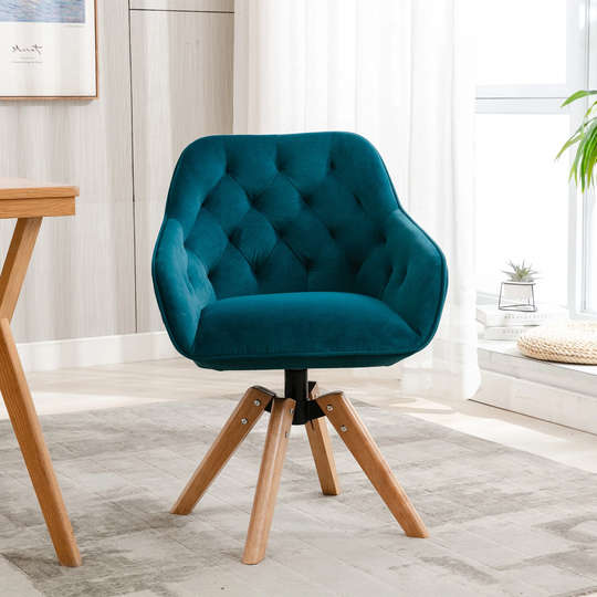 Velvet Fabric Upholstered Seat Armless Home Office Chair Dining Chairs Tufted Back Arm Chairs with Solid Rubber Wood Leg