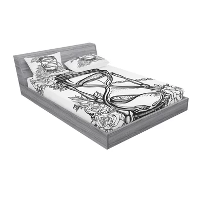 Pencil Drawing Romantic Hourglass of Eternal Love with Roses Sheet Set