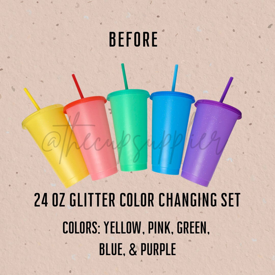 24Oz Glitter Color Changing Cups | Set Of 5 Tumblers Cold Cup Blank Reusable