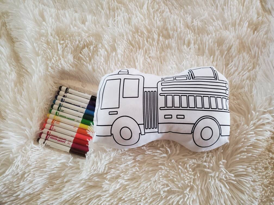 Firetruck Plush Toy Coloring Set, Color Your Own Fire Engine Toy, Kids Activity, Party Favor