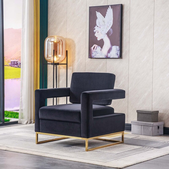 EYIW Modern Velvet Upholstery Accent Chair, Elegant Armchair with Stainless Steel Base