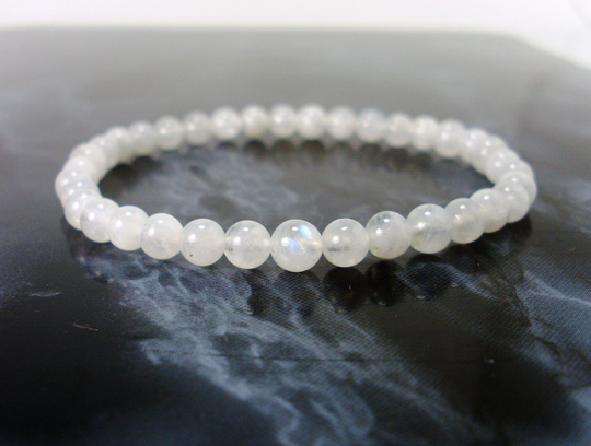 White Moonstone Bracelet 5 Mm, Natural Gemstone Bracelet, Women Mens Beaded Genuine Healing Crystal + Gift Bag