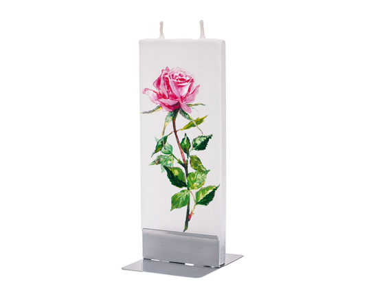 Hand Painted Flat Candle | Pink Rose Small Unique Gift Spring Floral Shelf Décor