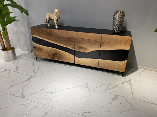 Made To Order | Wallnut Credenza|| Black Resin Wood Console Custom Sideboard Free Shipping