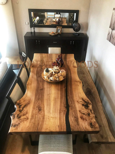 Live Edge Table, Walnut Wood Coffee Solid Resin Natural Dine Custom Table