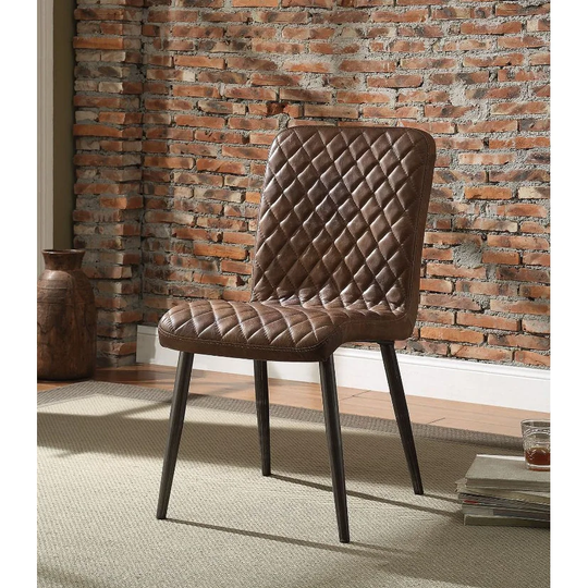 Q-Max Diamond Patterned Brown Top Grain Leather Padded Seat With Metal Tapered Legs Side Chair