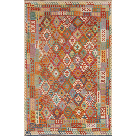 Kilim Area Rug Hand-woven Oriental Multi-Color Wool Carpet - 8'6" x 11'7"