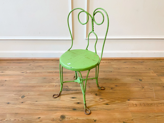 Antique Twisted Iron Green Painted Childs Chair