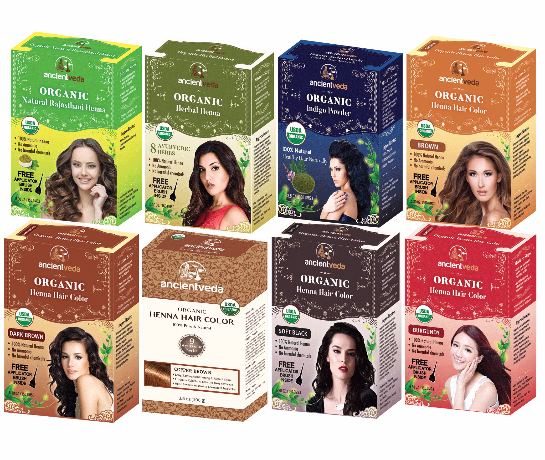 Ancientveda All Natural Color Henna Hair Coloring | 100% Usda Organic Dye Treatment