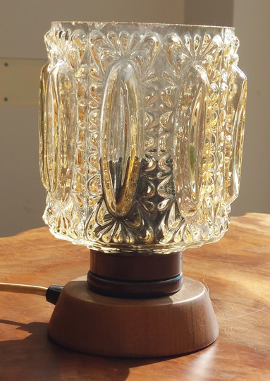 Vintage Table Lamp /Vintage Bedside Lamp/Mid Century Modern/Glass & Wood Lamp/ 1970S