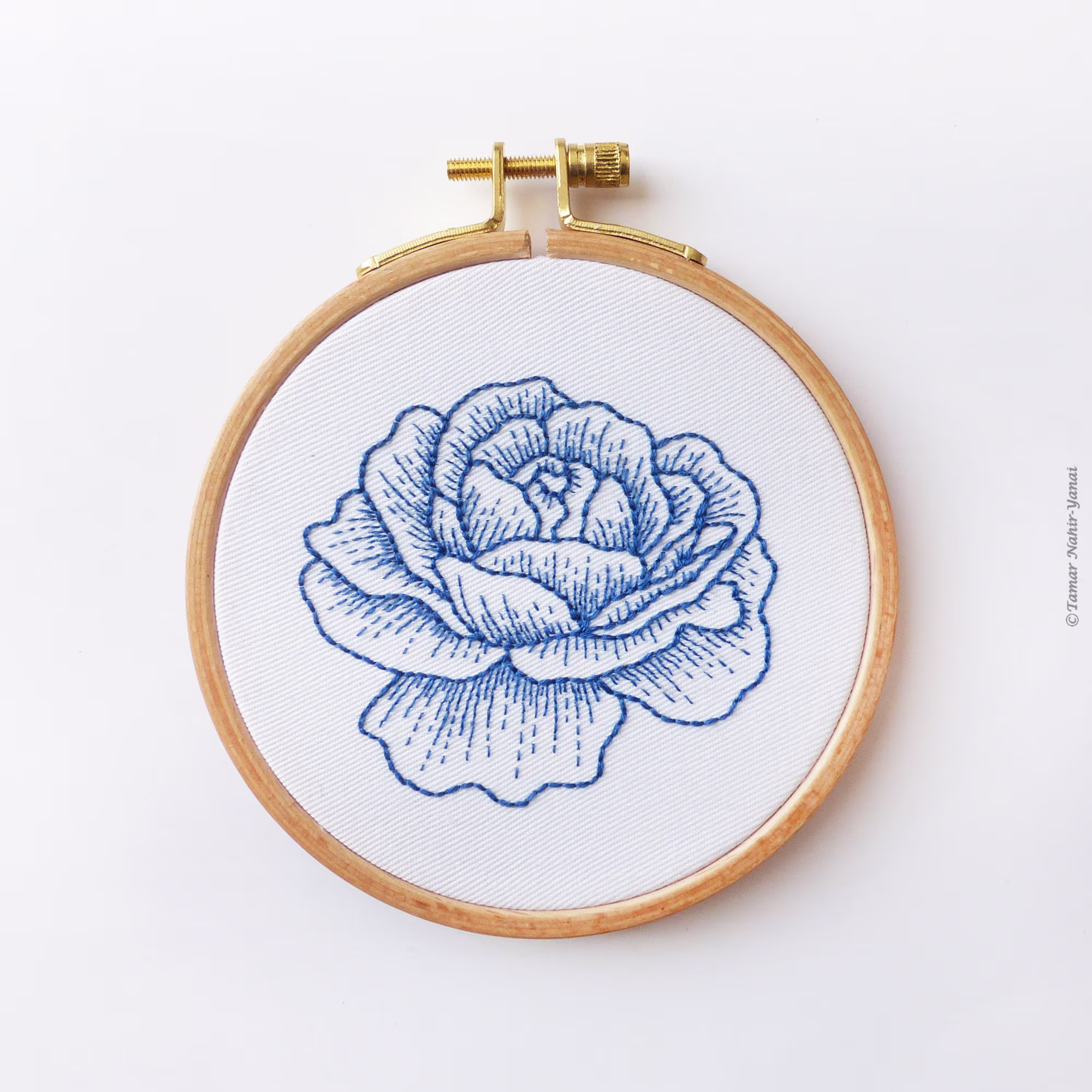 Modern Hand Embroidery Kit | 4 Inch | 10 cm Floral Hoop Art Pattern By Tamar Nahir - Yanai Blue Rose