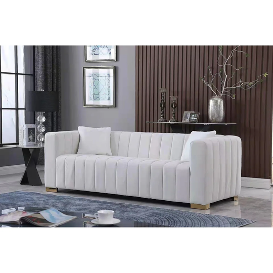 87" Chesterfield Style 3 Seat Sofa with 2 Pillows, Luxury Quality Velvet Upholstery with Channel Tufted Design