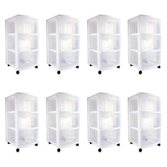 Sterilite 28308002 Home 3 Drawer Wheeled Plastic Storage Container (Set of 8) - 5.85