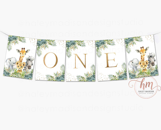 Jungle High Chair Banner, Safari First Birthday One Banner Sign, Party Deocrations, Jungle Gold Banner, Safari Hm952