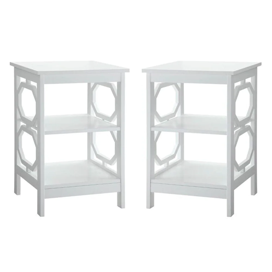 Omega Square End Table in White Wood Finish - Set of 2 - 54 x 84