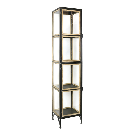 Transitional Style 4 Tier Metal Cabinet with Wooden Details, Black