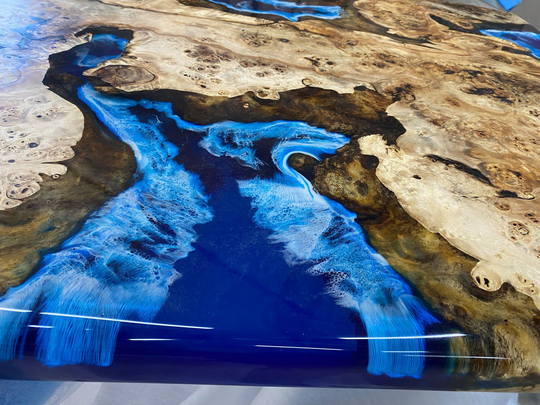 Poplar Epoxy Table, Handmade Custom 36" X 24" Wood Ocean Blue River Order For Fred