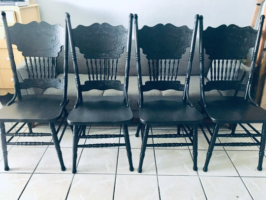 Dining Chairs Vintage Farmhouse Custom Painted Shabby Chic Kitchen Black Set Of 4