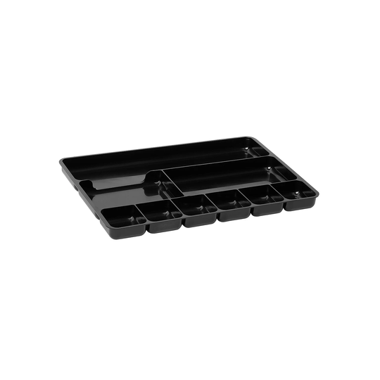 Rubbermaid Regeneration 9-Compartment Black Plastic Accessory Tray - 1.13" x 9.13" x 14"