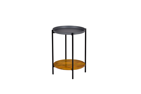 Glamorous Side Table| Black| Iron & Wood| Mango Wood | Black & Gray| Removable Tray| Lightweight| Space-Saving Design in Tray 16x16x22
