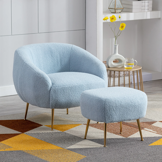 Modern Comfy Leisure Accent Chair, Teddy Short Plush Particle Velvet Armchair Living Room Chair & Ottoman Sets with Metal Leg