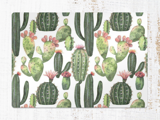 Cacti Chair Mat, Green Vinyl Floor White Protective Botanical Splat Office Decor, Area Rug, Kids Room Splash Mat
