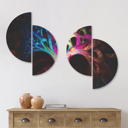 Designart 'Magical Multi color Psychedelic Tree' Abstract Wood Wall Art Set of 4 Half Circles - Multi-Color