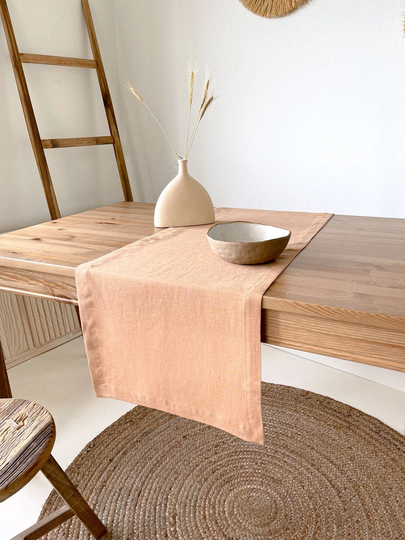 Linen Table Runner With Mitered Corners, Sustainable Decor in Various Sizes & Colors